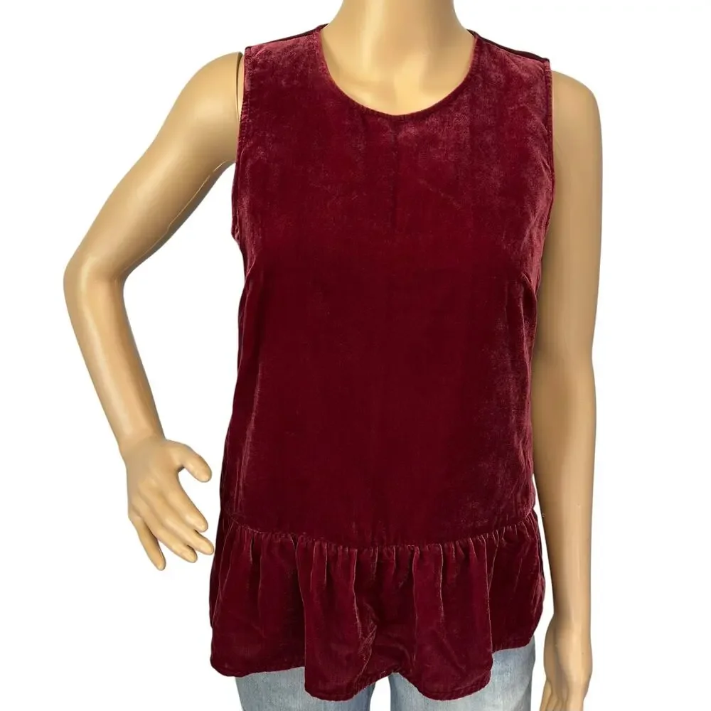 J. Crew Drapey Velvet Peplum Tank Top Deep Burgundy Red H1182 Size 00